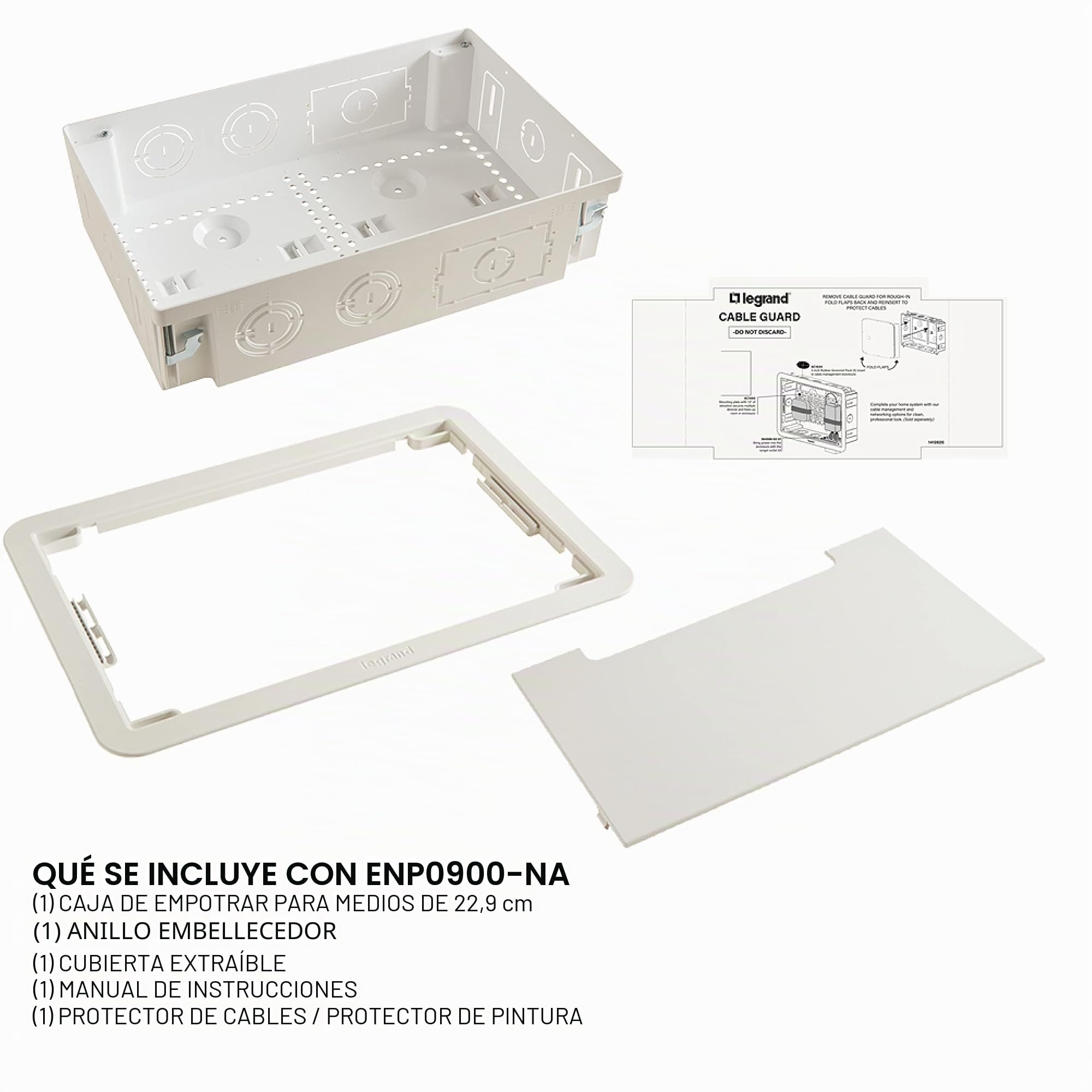 Legrand - ONQ - Gestión de Cables, Caja de Medios Estructurados, Recinto de Pared, Almacenamiento Empotrado, Doble Propósito, 9 Pulgadas, Blanco (ENP0900-NA)