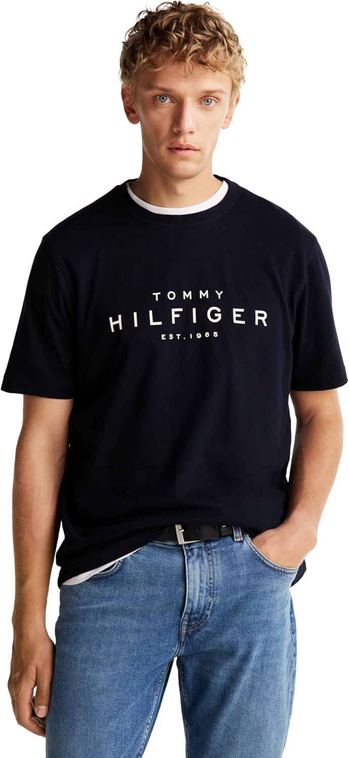 Tommy Hilfiger Mens Short Sleeve Cotton Graphic T-Shirt with Printed Logo, Also Available in Big & Tall