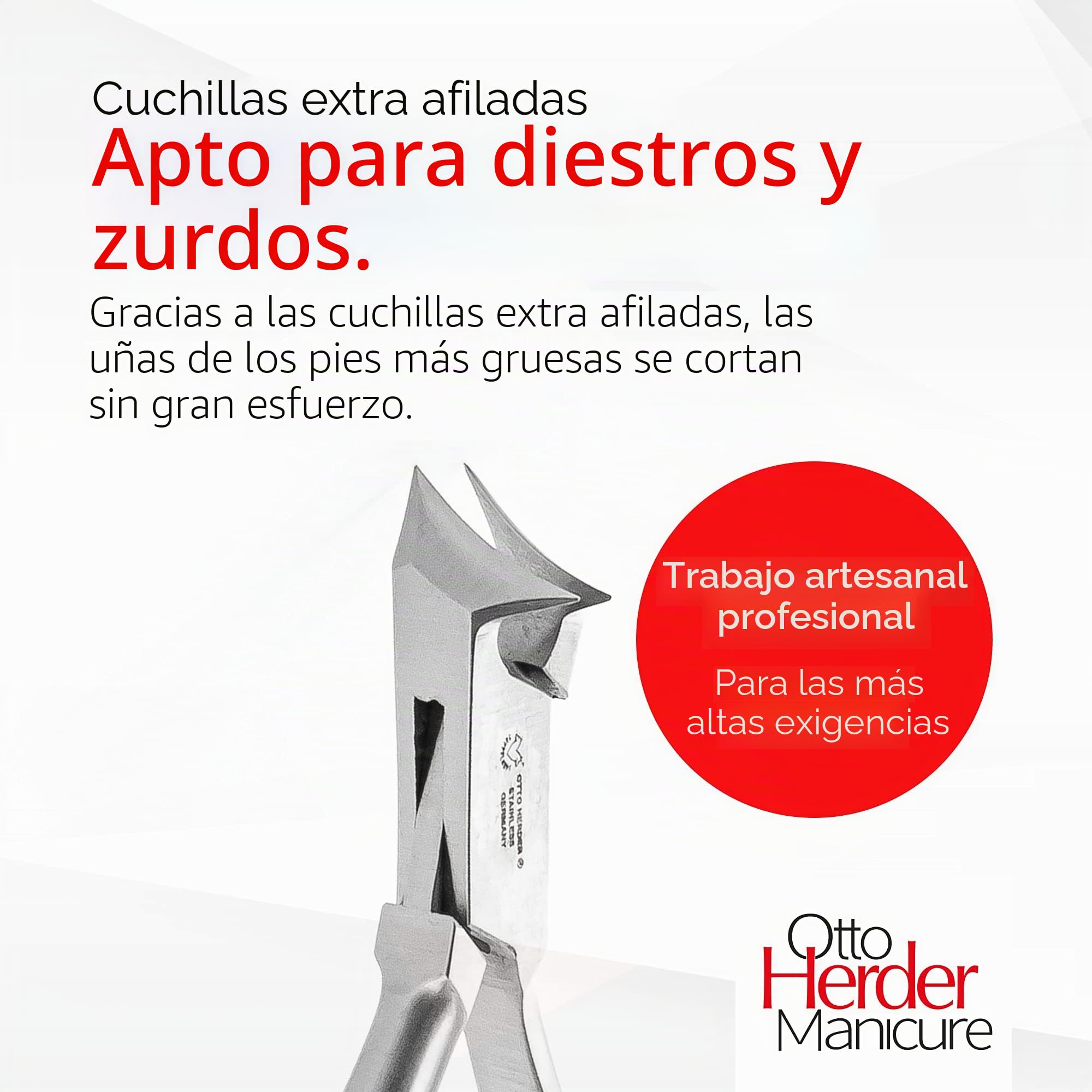 OTTO HERDER Cortaúñas de 14 cm, cortaúñas de acero inoxidable, cortaúñas con 1,6 cm de longitud de corte para uñas gruesas y encarnadas