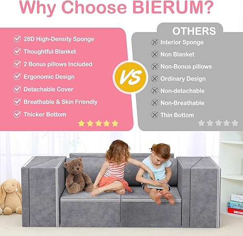 Miniatura 19 de BIERUM Sofá para niños, 6 piezas, sofá infantil para dormitorio, sala de juegos, sofá multifuncional para desarrollar la inteligencia, la 6 piezas