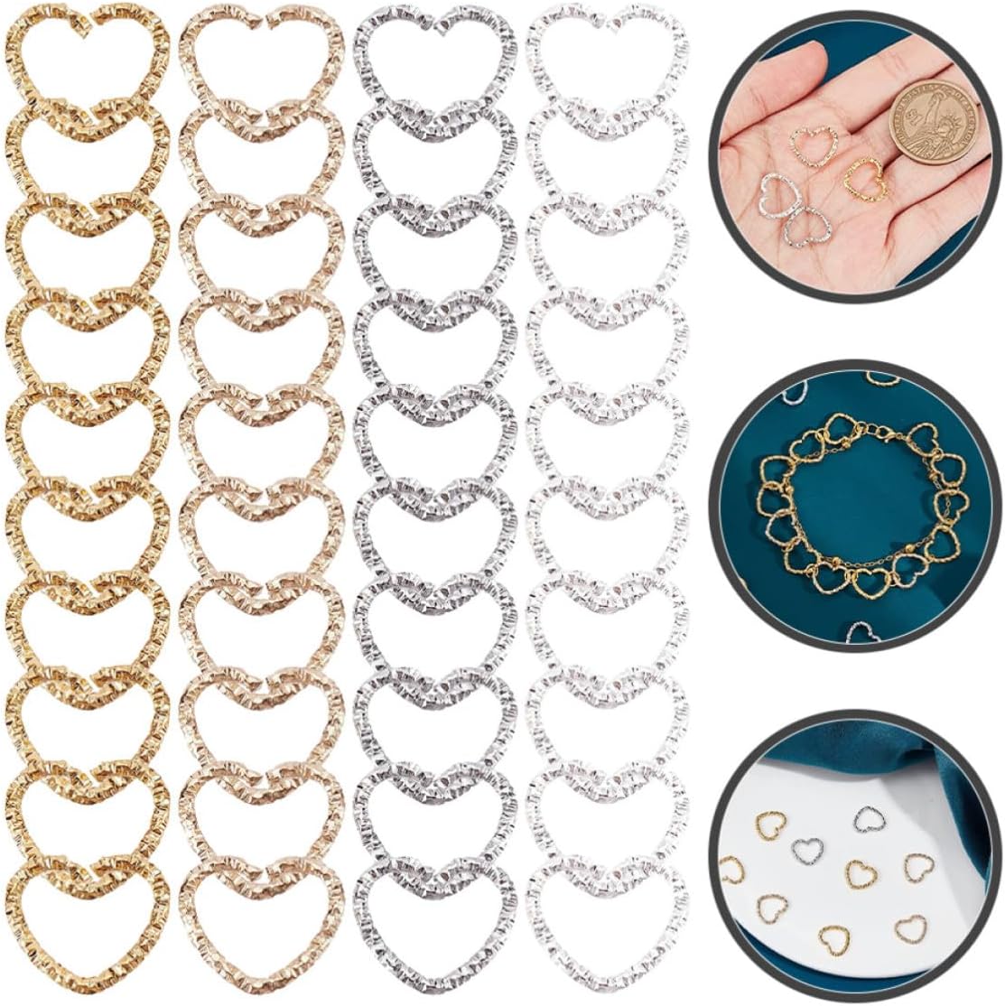 320pcs Heart Linking Rings for Jewelry Making, Metal Open Jump Rings