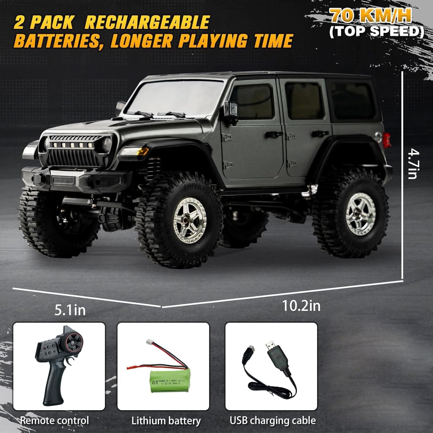Ttrzlrb Camión Todoterreno RC Crawler 4x4 RTR 1/18 con Luces y Control Remoto, Luces de Marcha atrás, Motor de escobillas, ESC escobillado Impermeable, Todoterreno 4x4(Grey)