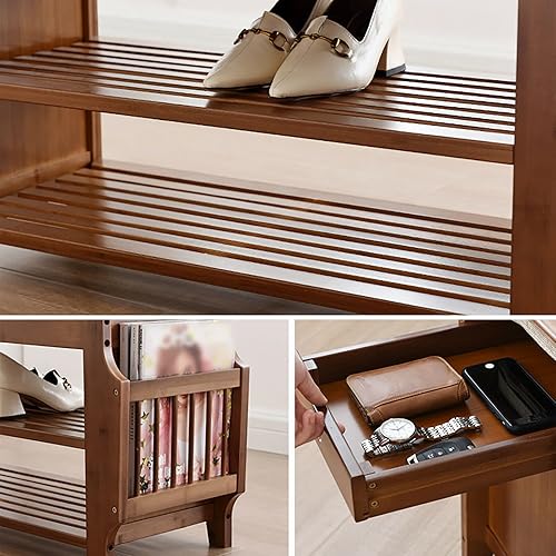 Miniatura 5 de DNYSYSJ Banco de zapatos de 2 niveles para almacenamiento de zapatos, taburete de entrada y asiento suave, adecuado para pasillo, baño, sala de estar