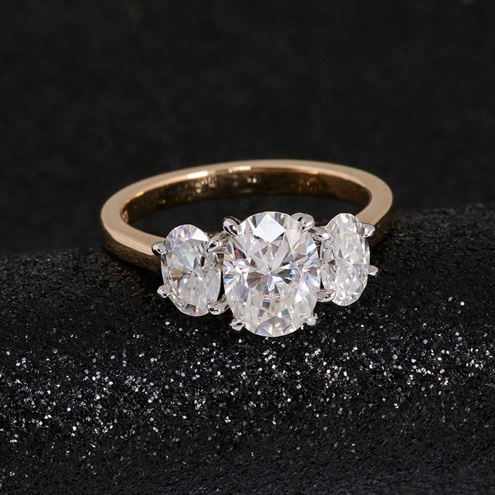 Anillo de compromiso de oro amarillo de 18 quilates, 2 quilates, corte ovalado, blanco, moissanita, sencillo anillo de compromiso