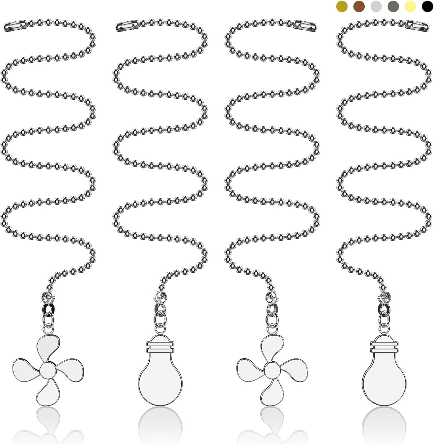 4PCS Ceiling Fan Pull Chains, Extension with 12 inches Ball Beaded Chain, Silver