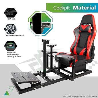 Hottoby Flight Racing Simulator Cockpit with Red Seat Adjustable&Shifter Platform Upgrade Fit for Logitech/Thrustmaster/Hotas Warthog G29,G920,X52,PXN Multi-Function&Stable