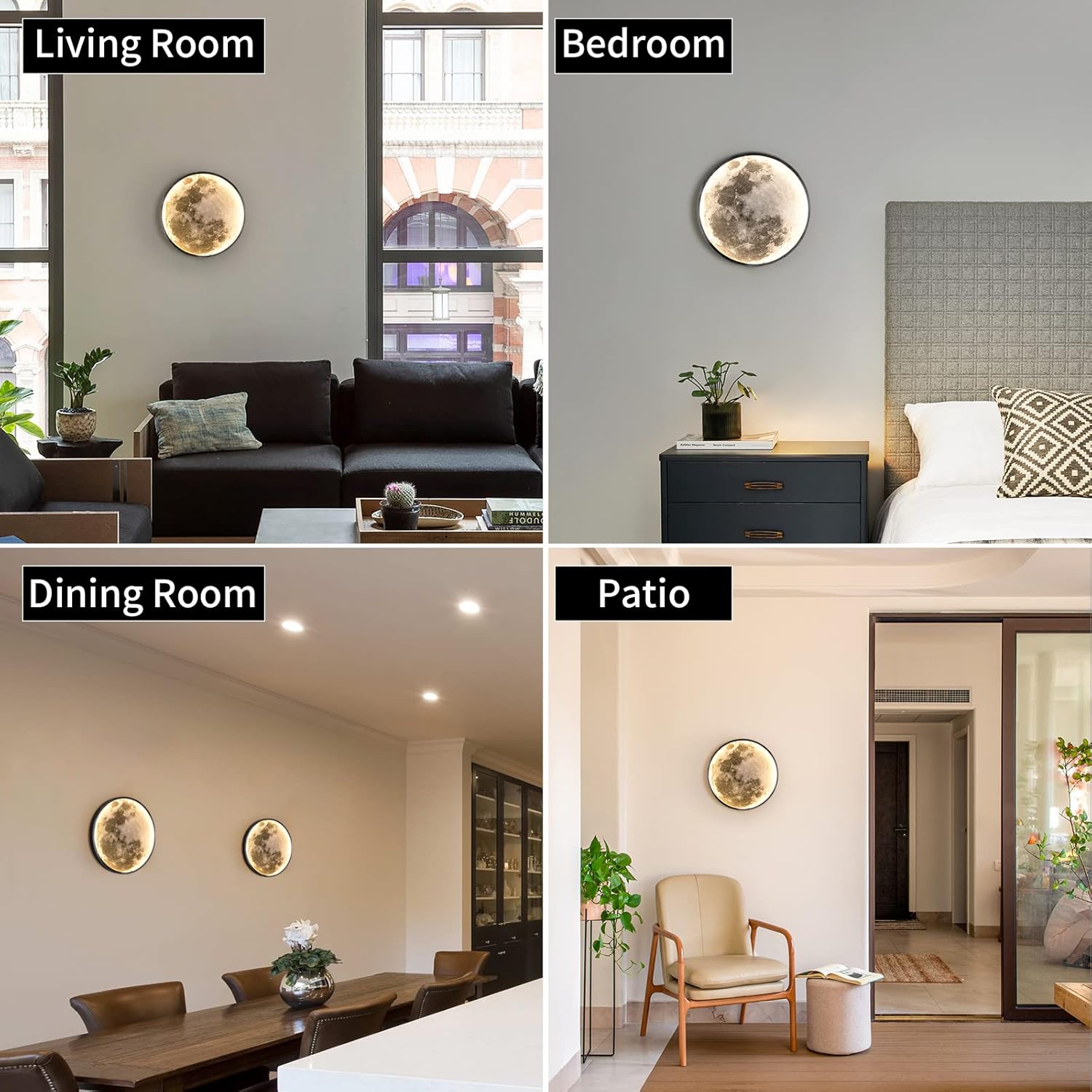 QIYIMEILUX Dimmable Moon Wall Sconce Plug in Modern LED Wall Light with Remote Control 9.5inch 15W Black Wall Lamp Indoor Wall Mounted Lighting Ceiling Light Fixture for Living Room Bedroom