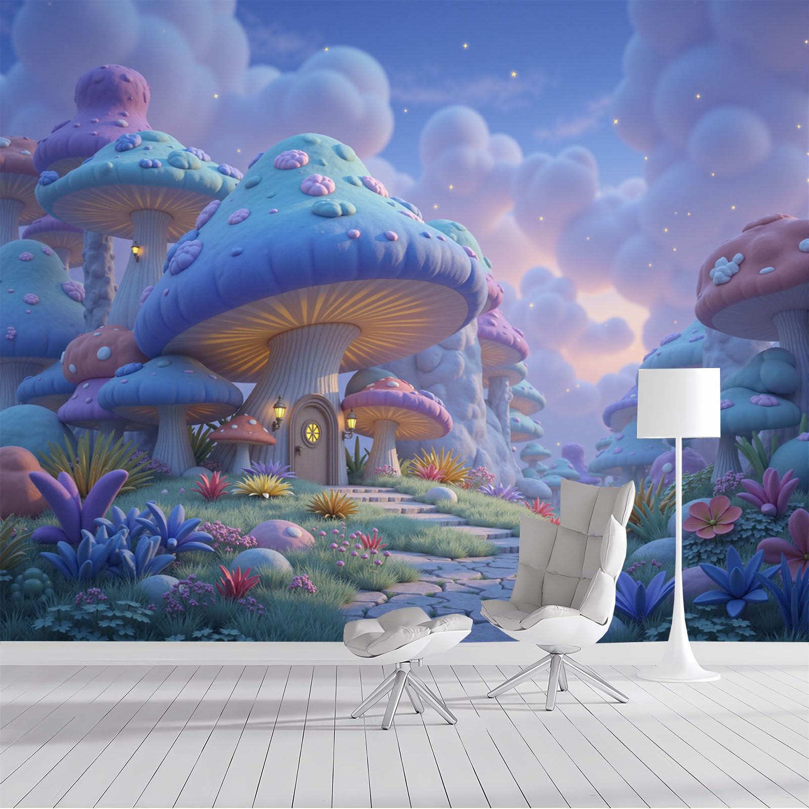 Papier peint contes de fées fantastiques bleu pour chambre et salon créatif