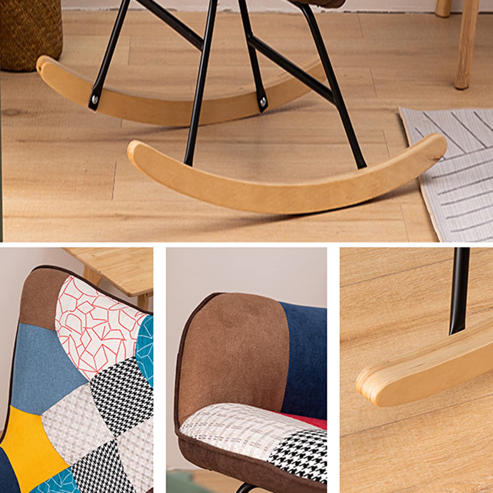 Amazon｜カラフルなパッチワークロッキングチェア、ハイバック、無垢材