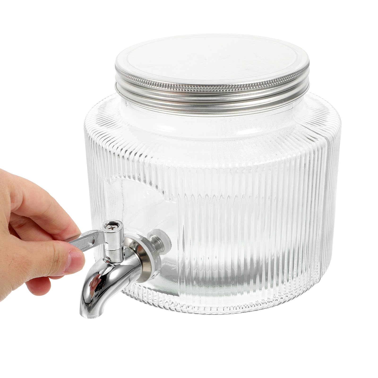 Glas Kaltwasserkrug 2, 8l mit Edelstahl für Kühlschrank | Zuhause und Party, Einfache Pflege, Sicherer Werkstoff, Klarer Behälter für Eistee, Limonade, Saft