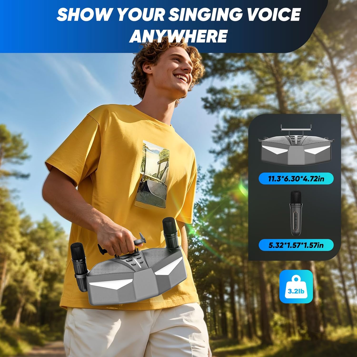 Karaoke Machine,Real 35W Portable Speaker,8H Long Time, 2Rechargeable Wireless Microphones,LED,Karaoke Machine for Adults & Kids,BT/FM/USB/TF/AUX,for Home Party/Outdoors(CHJ161-SilverGray)