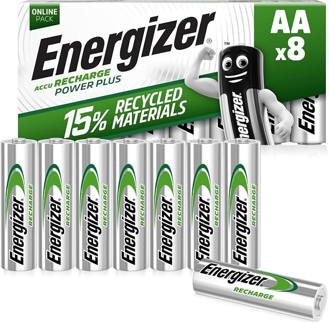 Energizer Rechargeable Battery AA Pack, Recharge Power Plus, 8 Pack, Rechargeable Battery AA - Amazon Exclusive