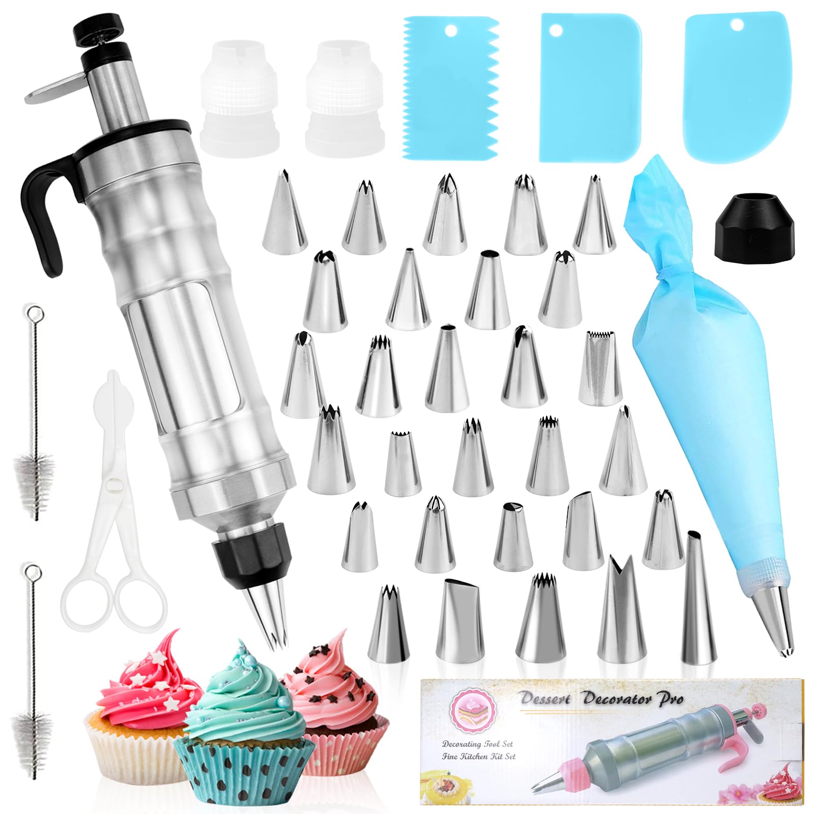 Erzekrim 40PCS Douilles de Décoration de Gâteau Douille Patisserie Seringue Gateau Seringue Alimentaire Patisserie Poches à Douille Réutilisables en Silicone pour Gâteaux Cupcakes Pâtisseries (Noir)