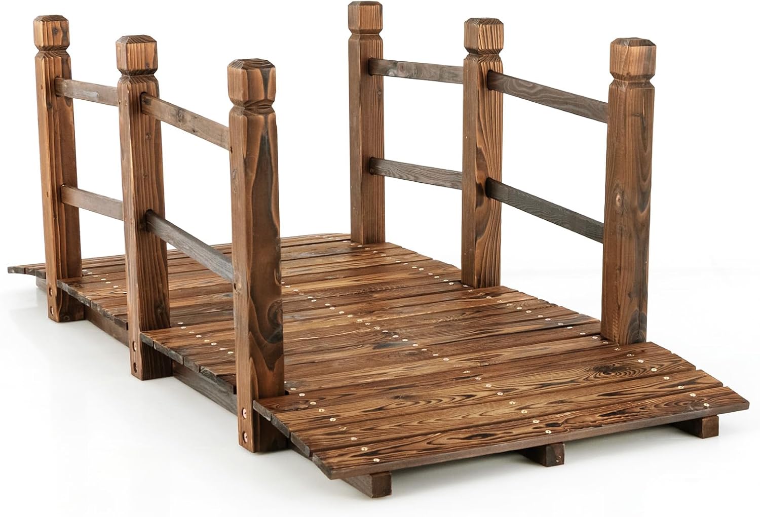 Garden Bridge, 150 x 67 x 55 cm, Wooden Bridge with Railing, Garden Bridge Made of Solid Fir Wood, Maximum Load 180 kg, Decorative Bridge for Garden, Pond and Stream (Brown)