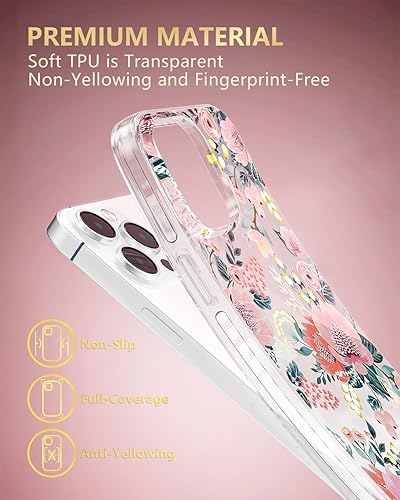 Miniatura 6 de SCORPIFY Funda para iPhone 14 Pro con diseño floral de Epiphyllum rosa, bonita funda transparente para teléfono para mujeres y niñas protección