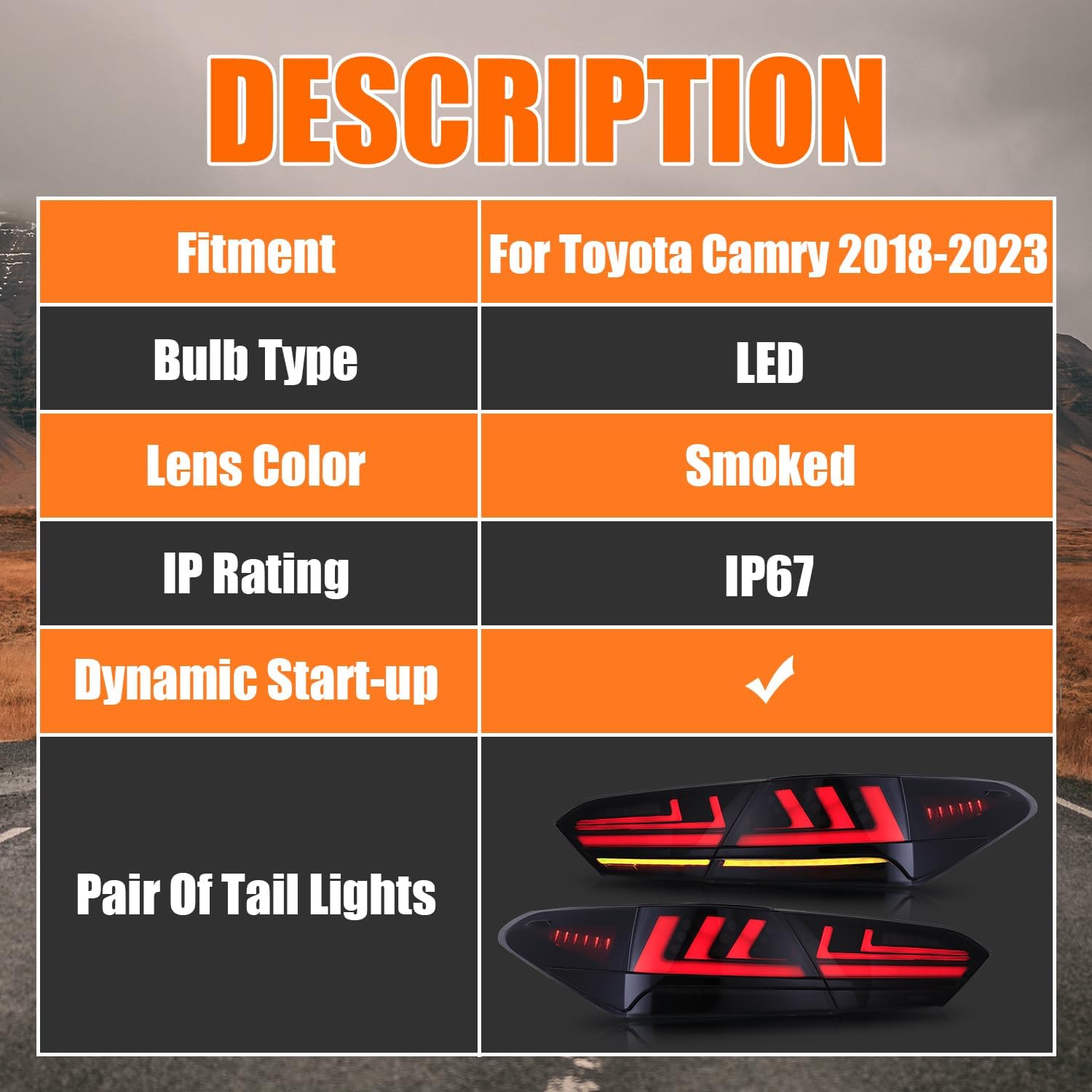LED Tail Lights for Toyota Camry 2018-2023 Taillight Assembly [Compatible with 8th Gen Camry SE LE XSE XLE TRD] Smoked Lens/Driver & Passenger Side Rear Lamp