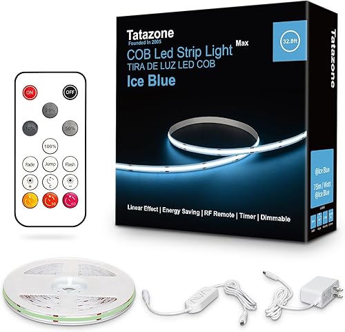 Miniatura 8 de Tatazone Tira de luces LED COB rojas Max con control remoto RF, tira de luz LED COB regulable de 16.4 pies, luz LED COB adhesiva para interiores,