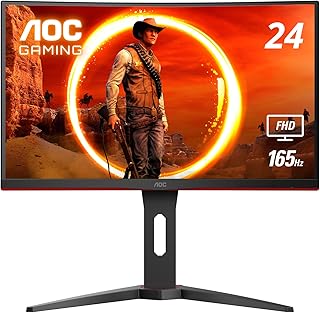 AOC C24G1A 24" Curved Frameless Gaming Monitor, FHD 1920x1080, 1500R, VA, 1ms MPRT, 165Hz (144Hz Supported), FreeSync Premium, Height Adjustable Black