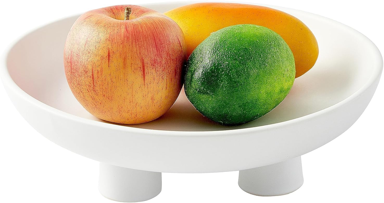 Ceramic Fruit Bowl Ceramic Bowls For Kitchen Counter 10 Inch White Large Decorative Bowls For Modern Home Decor, Round Pedestal Bowl, Key Bowl, Serving Bowl for Dog and Cat