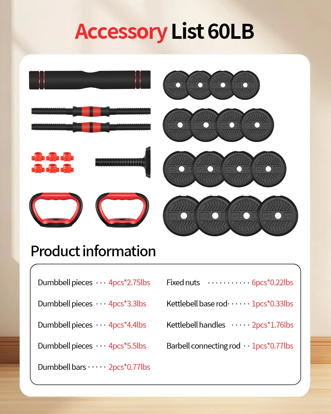 Adjustable Dumbbells,20/30/40/60/80lbs Free Weight Set with Connector, 4 in1 Dumbbells Set Used as Barbell/Kettlebells/Push up Stand, Fitness Workout Equipment for Home Gym for Youth,Women/Men