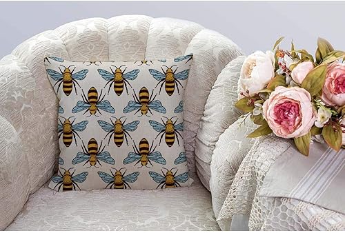 Miniatura 5 de HGOD DESIGNS Funda de cojín con diseño de abejas, algodón y lino, poliéster, decoración del hogar, sofá, escritorio, silla, dormitorio, 16 x 16