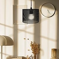 Vista 7 de Pantalla de lámpara de tambor de metal E27, sombra hueca de sombra de luz con clip en bombilla de repuesto para lámpara de pared E14 mesa de pie