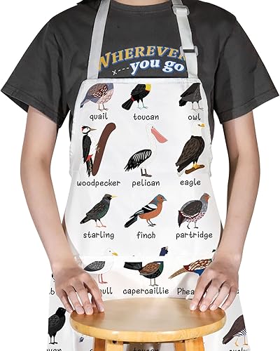 Miniatura 5 de G2TUP Delantales para pájaros con bolsillos, regalos para amantes de los pájaros, delantal de cocina, delantal con temática de pájaros, regalos para