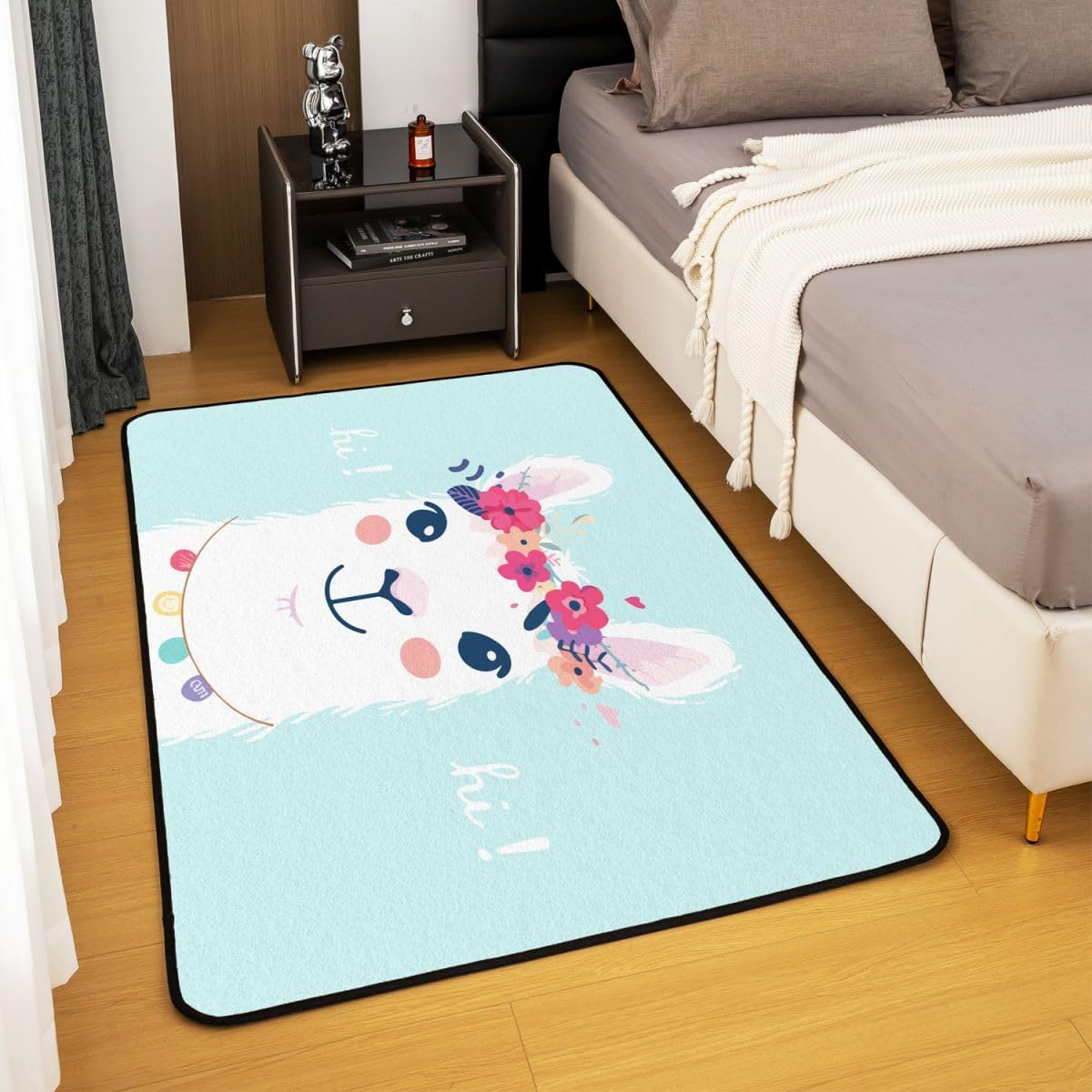 Cute Cartoon Llama Decorative Carpet Living Room Rugs for Bedroom Rugs Teal Llama Alpaca Decor Extra Soft Rugs for Living Room Bedroom Room Machine Washable Rugs