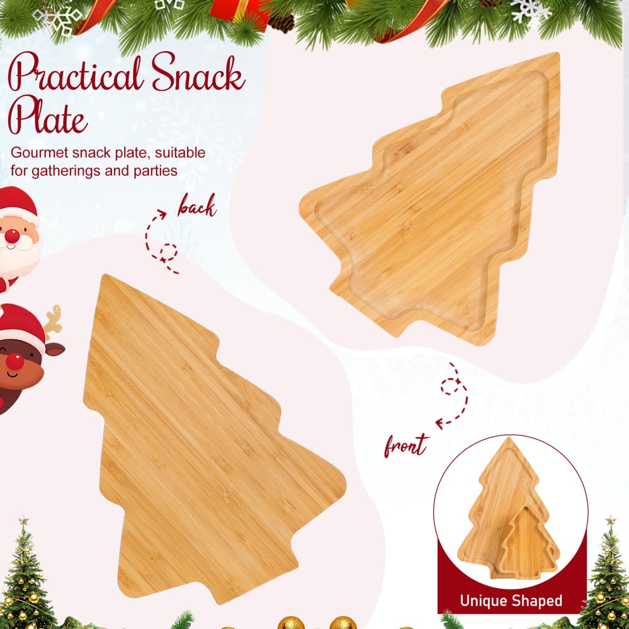 2PCS Wood Serving Platters:Christmas Tree Shaped Wooden Tray for Japanese Sashimi, Holiday Platters,Serving Charcuterie Board Decorative Cheese Cookie Trays Sandwich Dessert Snacks