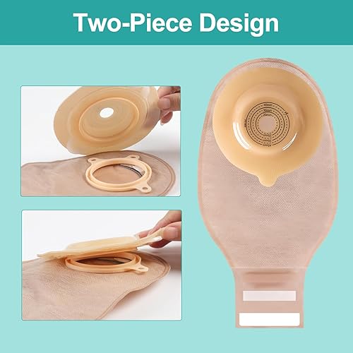 Miniatura 2 de Bolsas de colostomía, 20 piezas de suministros de ostomía de dos piezas drenables bolsa de ostomía convexa para el cuidado del estoma de ileostomía,