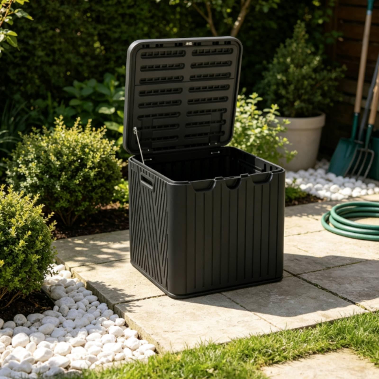 Colcolo HDPE Aufbewahrungskiste für Den Außenbereich mit Scharnierdeckel für Kissen Gartengeräte Pool Zubehör Langlebiger Lagerbehälter mit Eingebauten Griffen für Terrasse Balkon