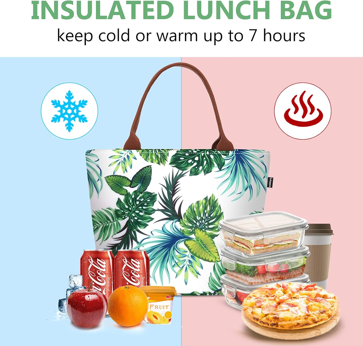 Gloppie Insulated Lunch Tote for Women | 9L Leakproof Cooler Bag with Palm Leaf Design | Thermal Work Lunch Bag for Office, Gym & Picnic - Image 5