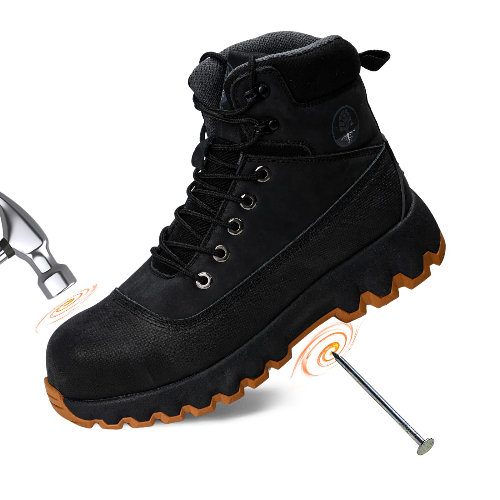 Peeldicou Mens work boots Composite Toe Boots for Men Genuine Leather Rubber Sole No Slip Waterproof Shoes Industrial & Construction Safety boots