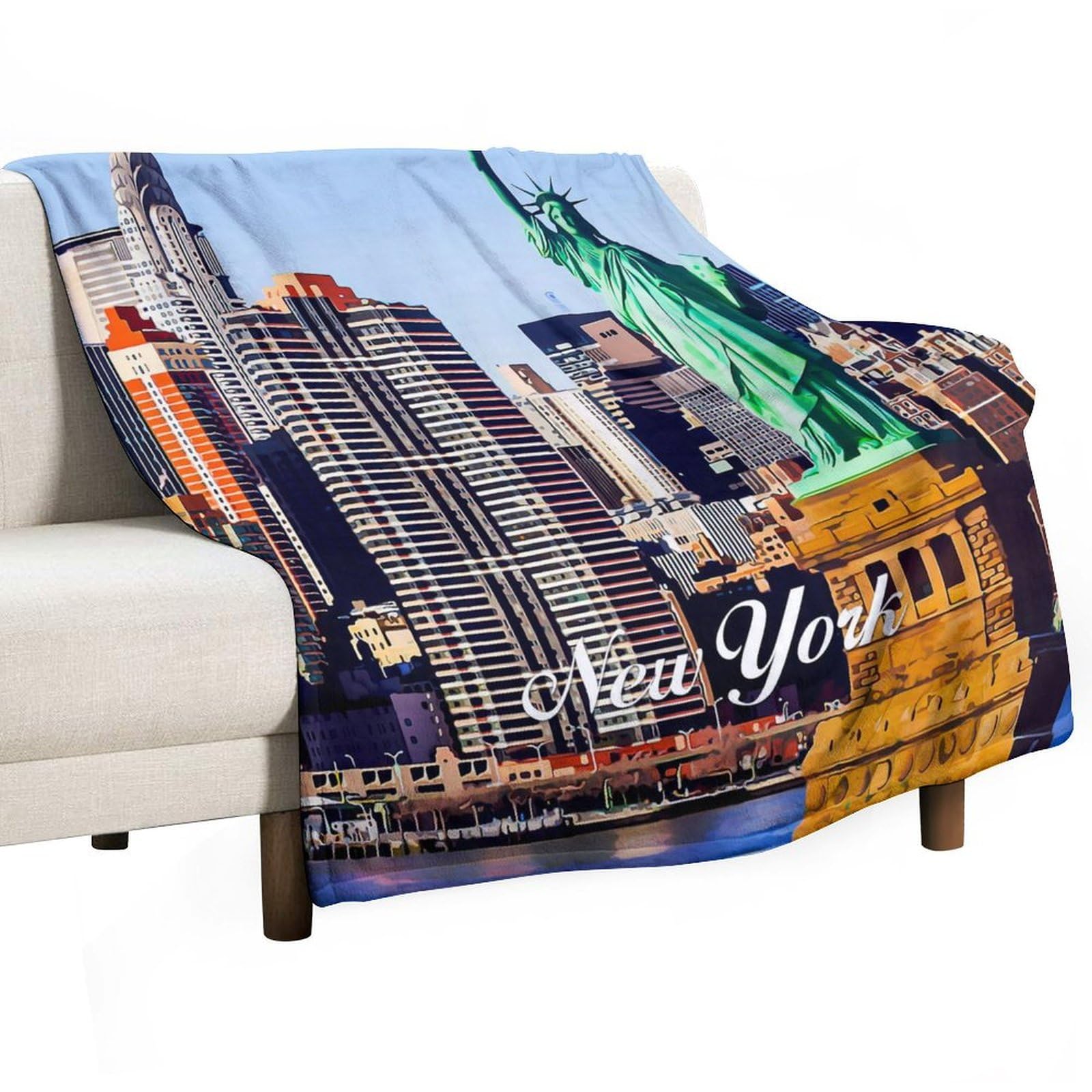 CustonCares Skyline New York City Landscape Fleece Flannel Blanket USA Street Painting State Building Blanket Breathable Comfy'' Cozy Decor for Kid Baby Boys Girls Adults 70"x80"