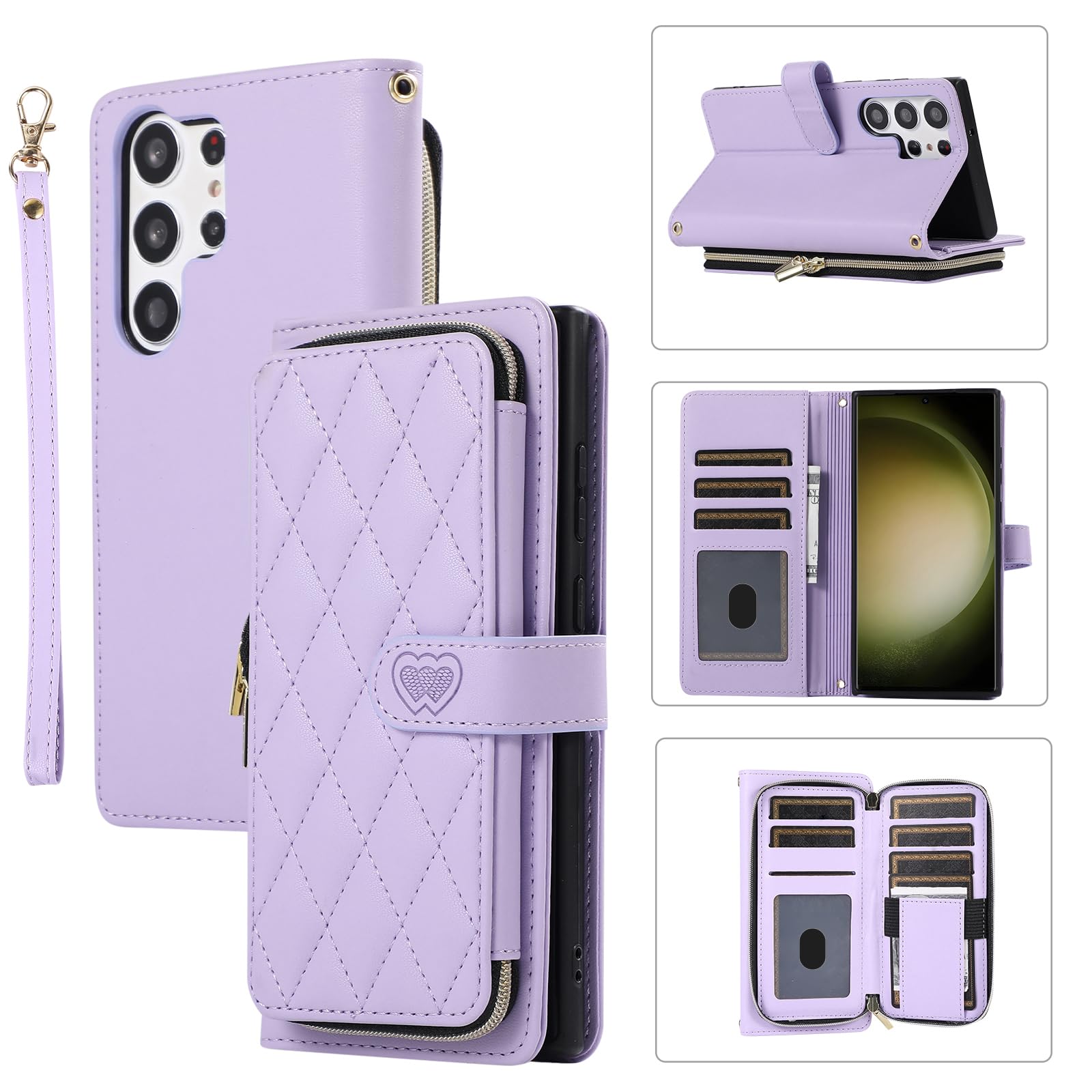 for Samsung Galaxy S23 Ultra Case Wallet, 6-Card Holder, Purple