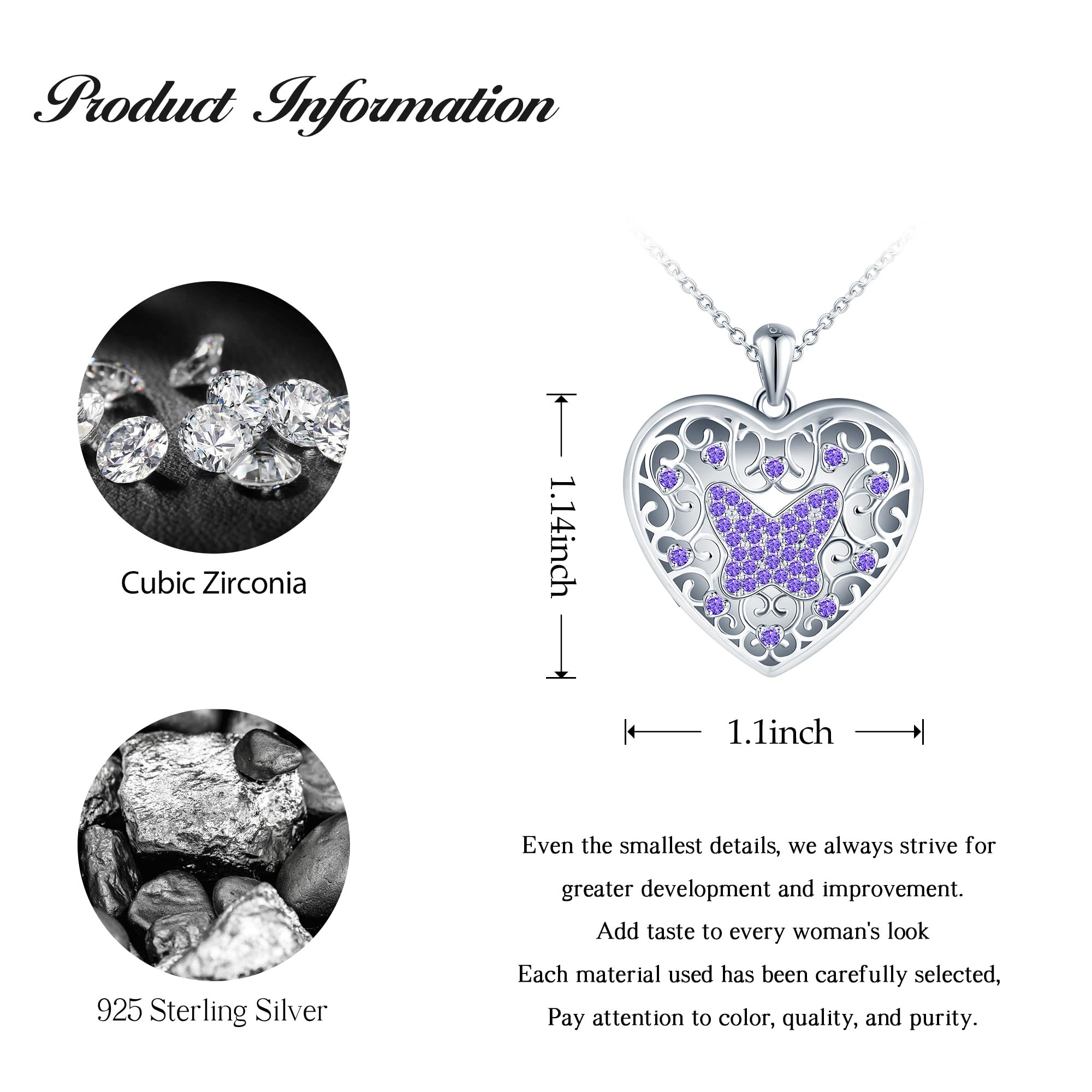 Herz Medaillon zum Öffnen für Bilder Halskette Damen Silber 925 mit Zirkon: Schmetterling Foto Kette Skelett Bilder Anhänger Halskette-Vintage Amulett Schmuck-Geschenk für Frauen Mama Freundin Mädchen