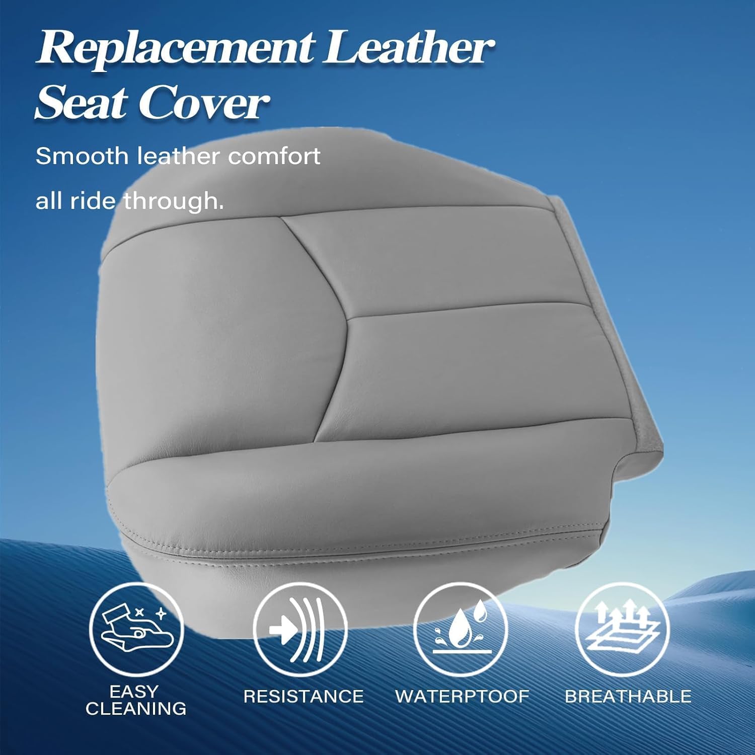 GXARTS Driver Side Bottom Seat Cover & Foam Cushion Replacement Leather Pewter Gray #922 or 92i Compatible with Chevy Silverado Tahoe Suburban Avalanche GMC Sierra Yukon 2003 2004 2005 2006