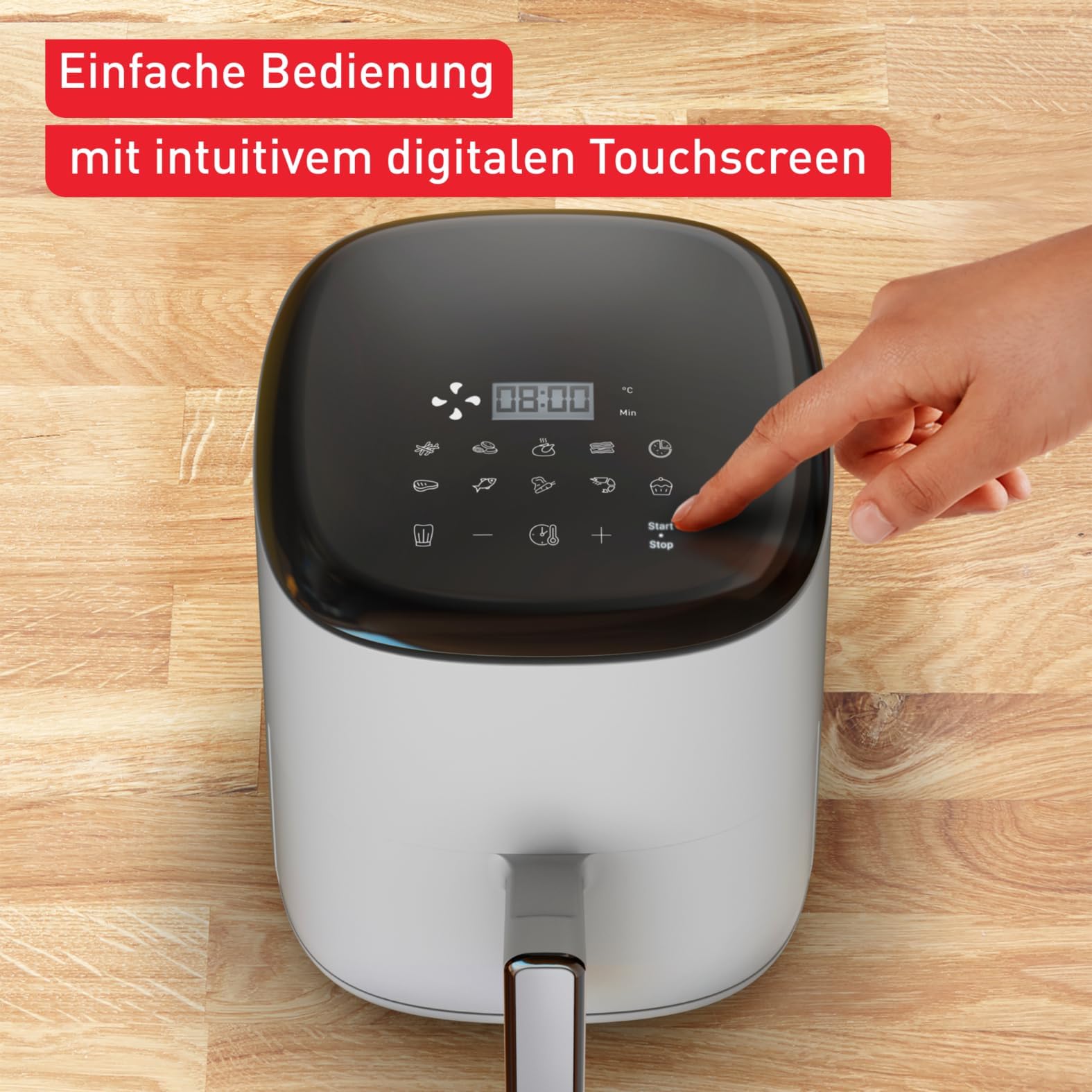 Tefal Easy Fry Compact Heißluftfritteuse/Airfryer 3 L, Hellgrau – kompakt für 1–4 Personen, 10 Programme mit Touch-Display, antihaftbeschichtet, energiesparend, gesund & knusprig genießen, EY145A