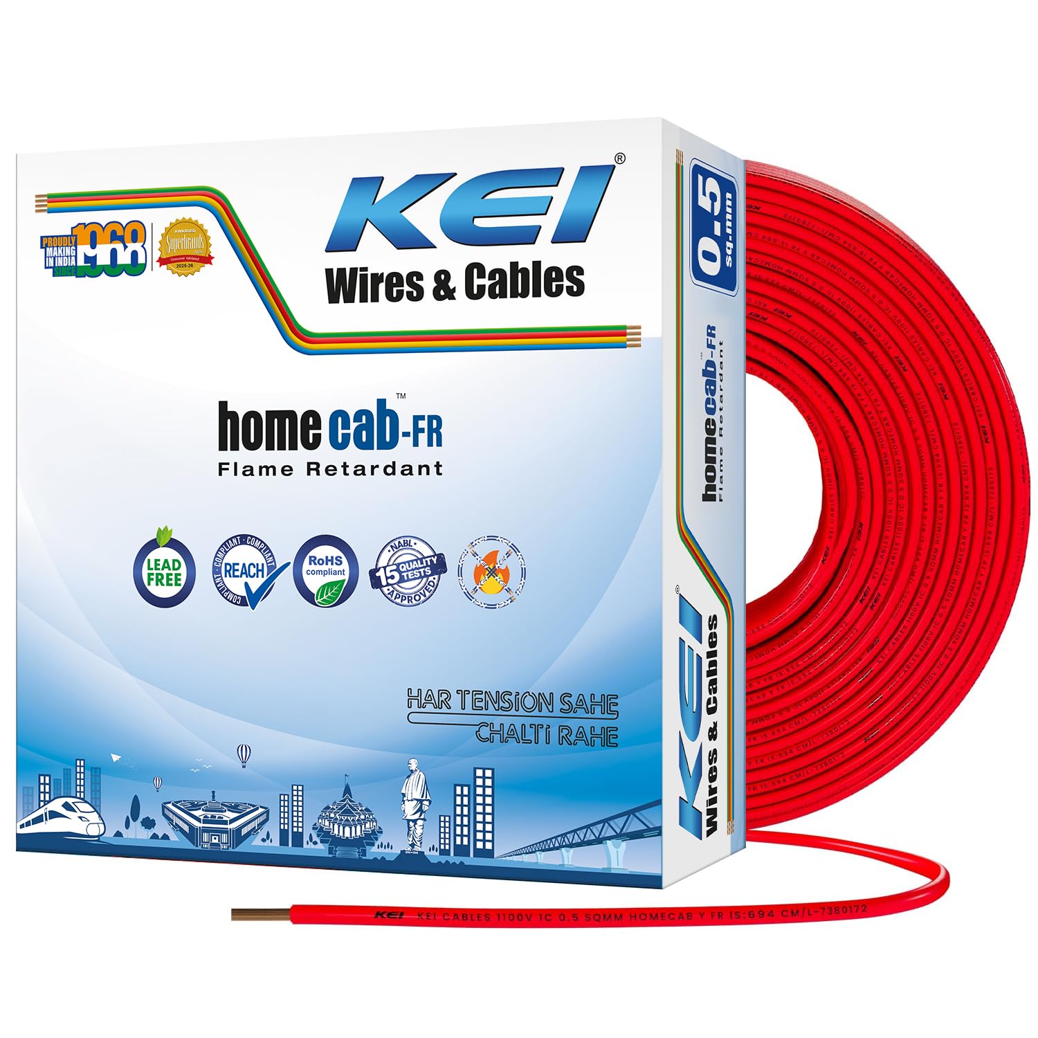 KEI WIRES & CABLES Homecab 2.5 sqmm 1 Core 99.97% Pure Copper Conductor Flame Retardant House Wire PVC Insulated Cable for Domestic & Industrial Electrical Wiring (Red, 90 Meters) — Amazon image 10