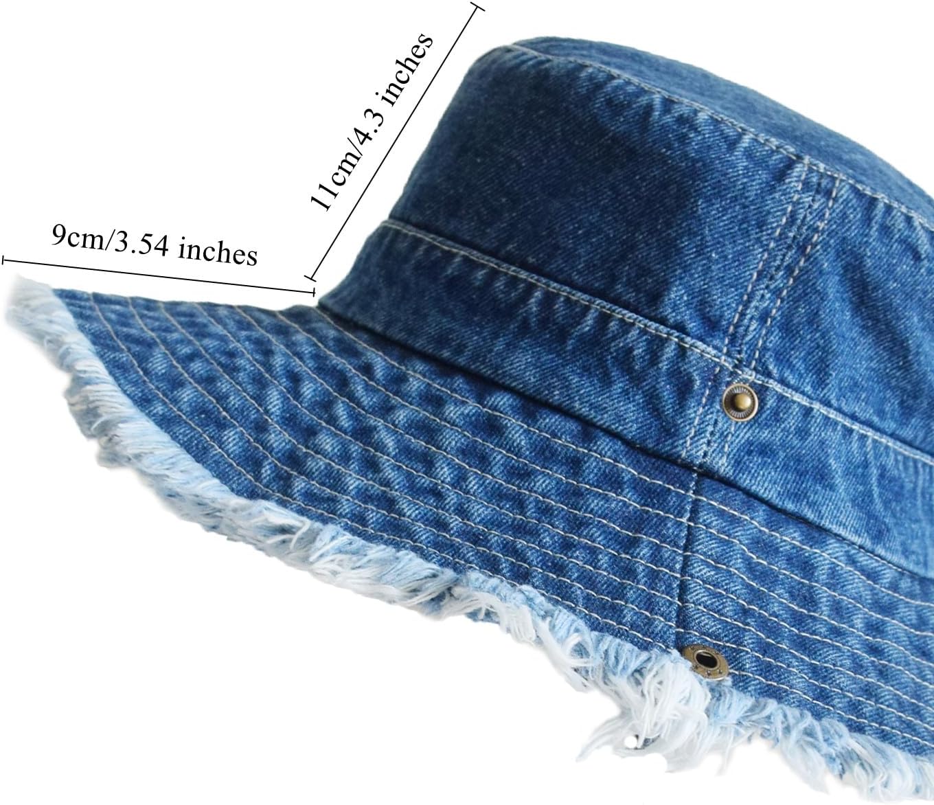 Denim Bucket Hats for Women, Frayed Western Fisherman Hat Foldable Wide Brim Beach Hat Trendy Cute Outdoor Sun Hat