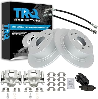 TRQ Rear Brake Pad and Rotor Set Semi Metallic Coated Rotors Calipers Hoses