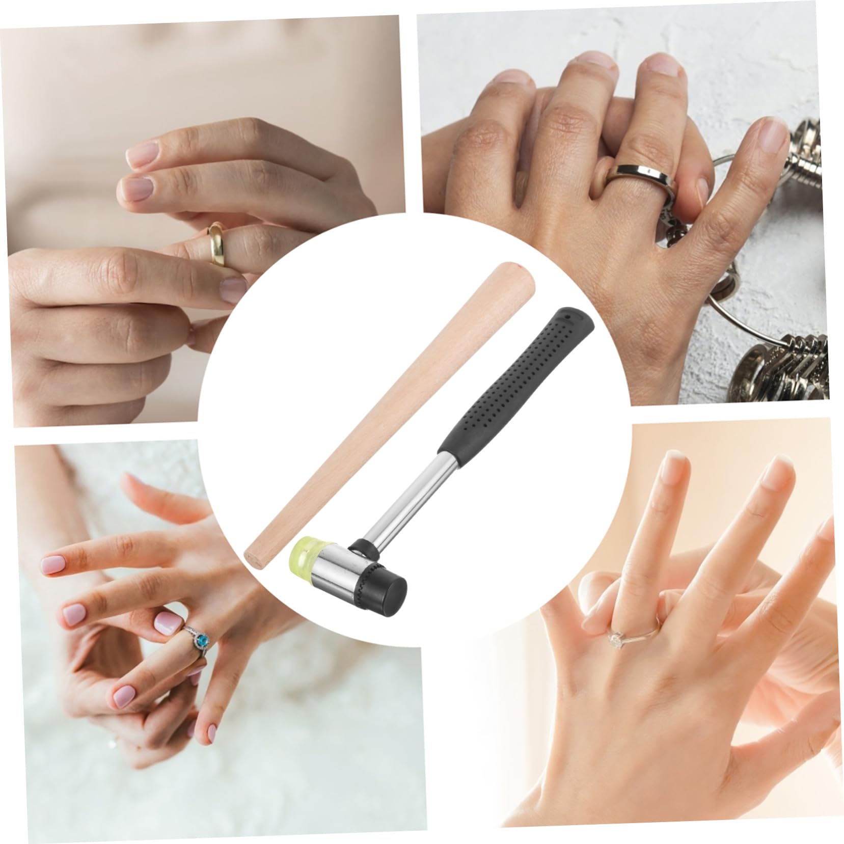 SOIMISS Kit de Reparación de Joyas con Mandril y Martillo de Goma para Moldear y Ajustar Anillos de Madera Herramienta Portátil para Joyería DIY y Profesionales