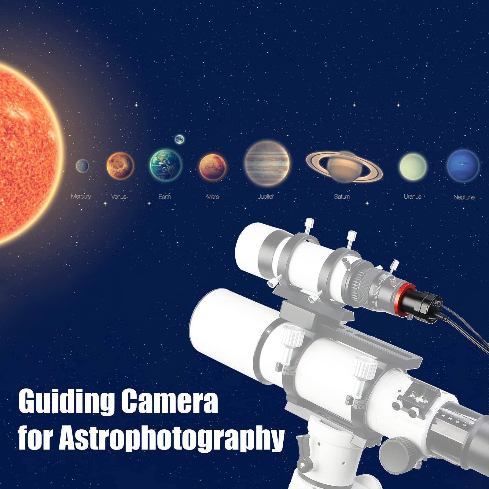 Svbony SV905C Fotocamera per Telescopio, Fotocamera Autoguidante 1,25'', CMOS a Colori da 1,23 MP, USB 2,0, Rivestimento AR, Porta di ST4, Accessorio per Telescopio per Astrofotografia