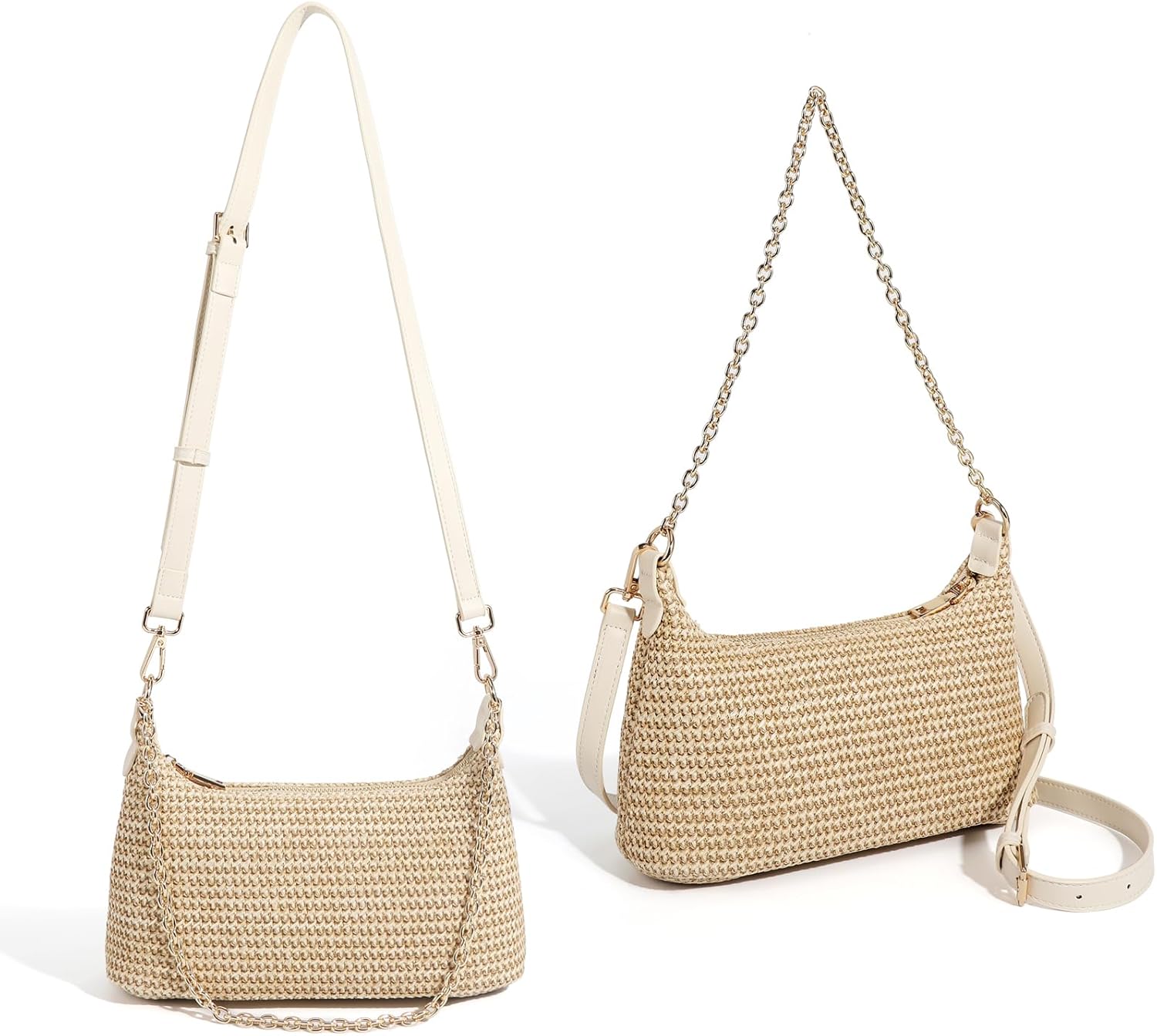 Handmade Straw Tote Bag for Women - Boho Beach Purse with Chain Strap,Summer Market Bag,Eco Friendly Woven Rattan - Image 5