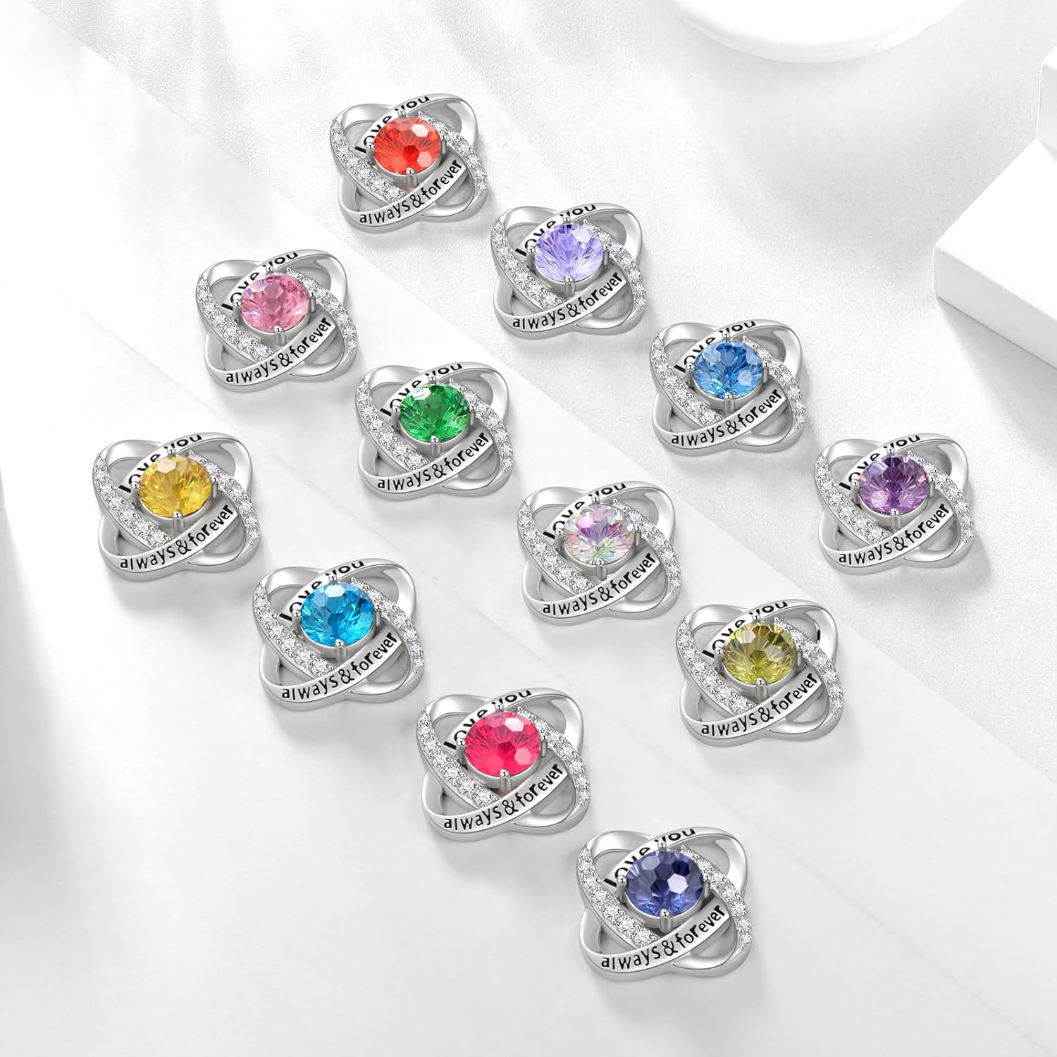 Aurora Tears Birthstone Love Knot Pendant Necklace - 925 Sterling Silver Firework-Cut Cubic Zirconia Love You Forever Necklace Anniversary Birthday Jewelry Gift for Women Wife Mom Daughter - Image 6