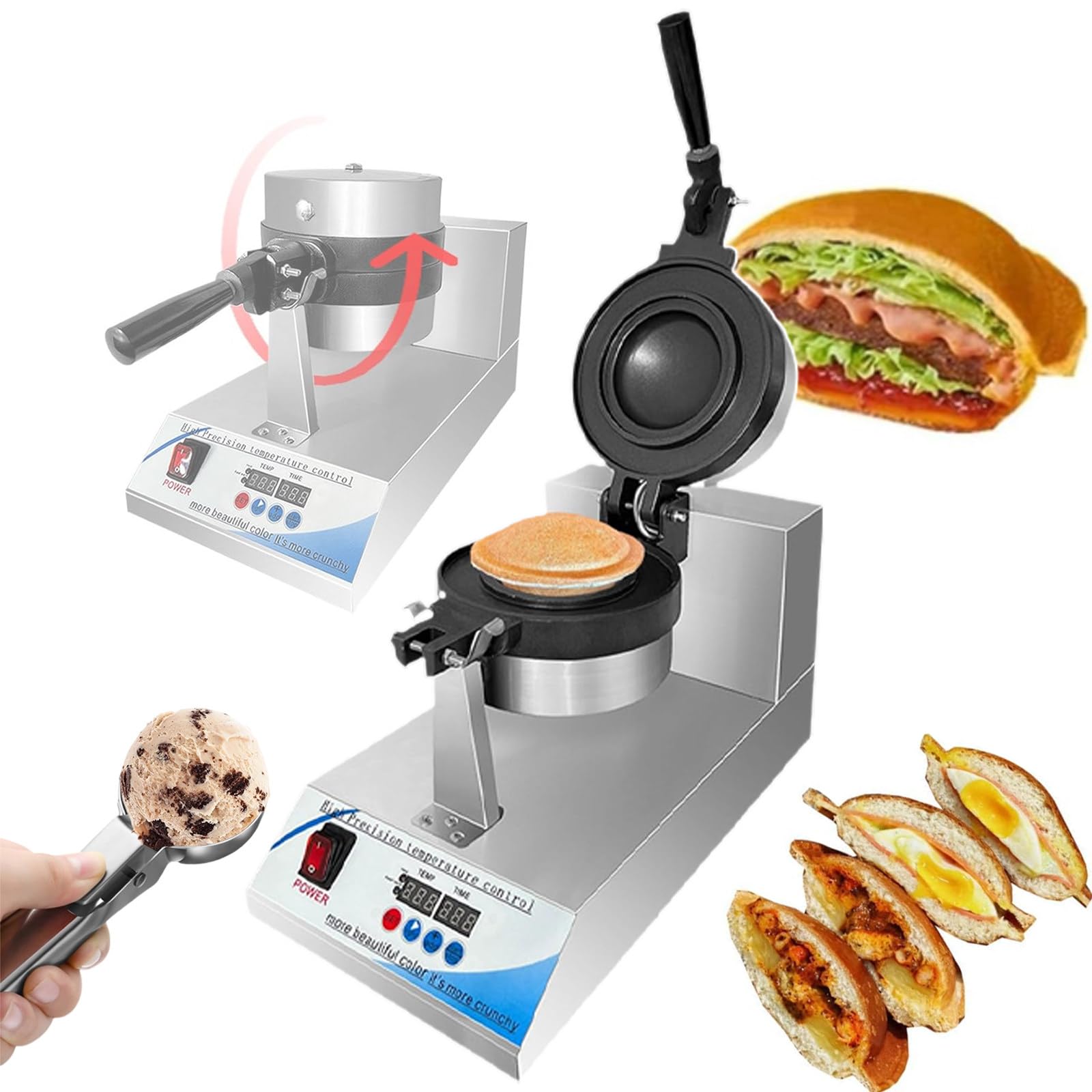 Prensa Eléctrica Para Hamburguesas De 1200 W - Gofrera Antiadherente Para Cocinas Domésticas Y Comerciales, Control Digital De Temperatura De 0 A 299 °C, Temporizador De 0 A 10 Minutos