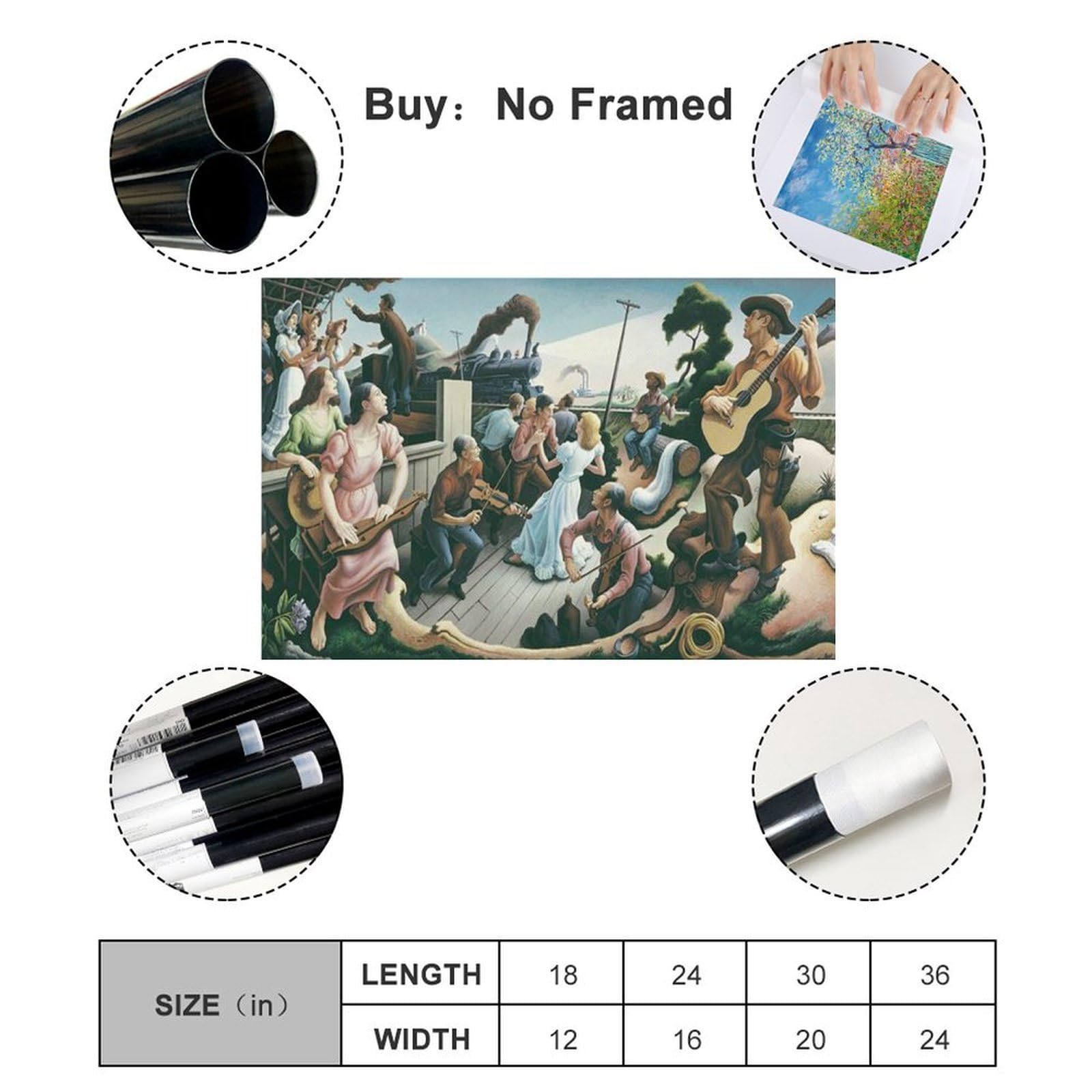 WCYB The Sources of Country Music di Thomas Hart Benton Poster stampe su tela Deco Dipinti Wall Art Unframe 61 cm L x 91,4 cm W