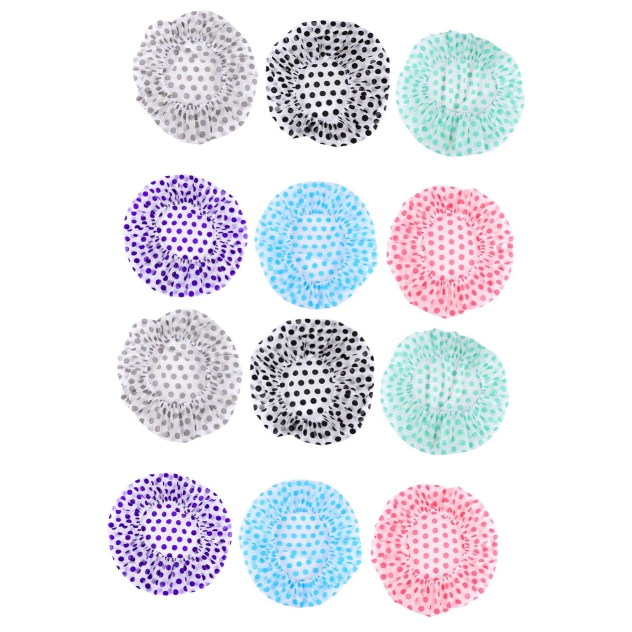 Healvian 12piezas Gorro Ducha Reutilizable Para Mujeres Gorro De Baño De Pevas Estampado De Puntos Cómodo y Duradero Para Spa y Ducha