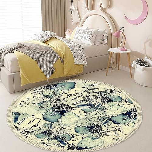 Miniatura 2 de Alfombra redonda de 4 pies con borlas en acuarela, sin costuras, para telas textiles, alfombras de área circular bohemia para sala de juegos,