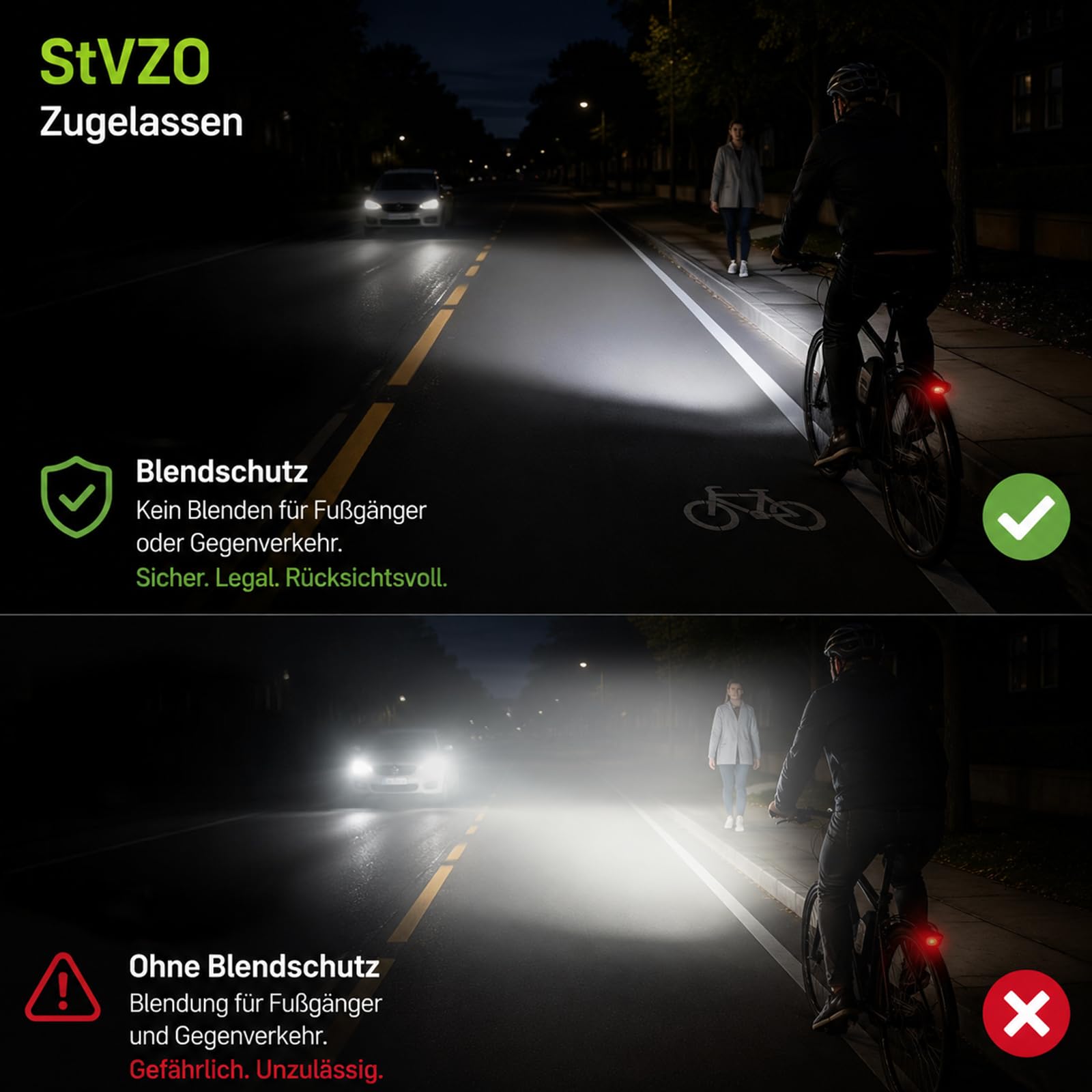 100 Lux Fahrradlampe Vorne, 4-Lichtmodi 2000mah, mit Fahrrad Rücklicht,USB C wiederaufladbar, für Erwachsene Straße, MTB Off-Road Radfahren Pendeln,StVZO Zugelassen